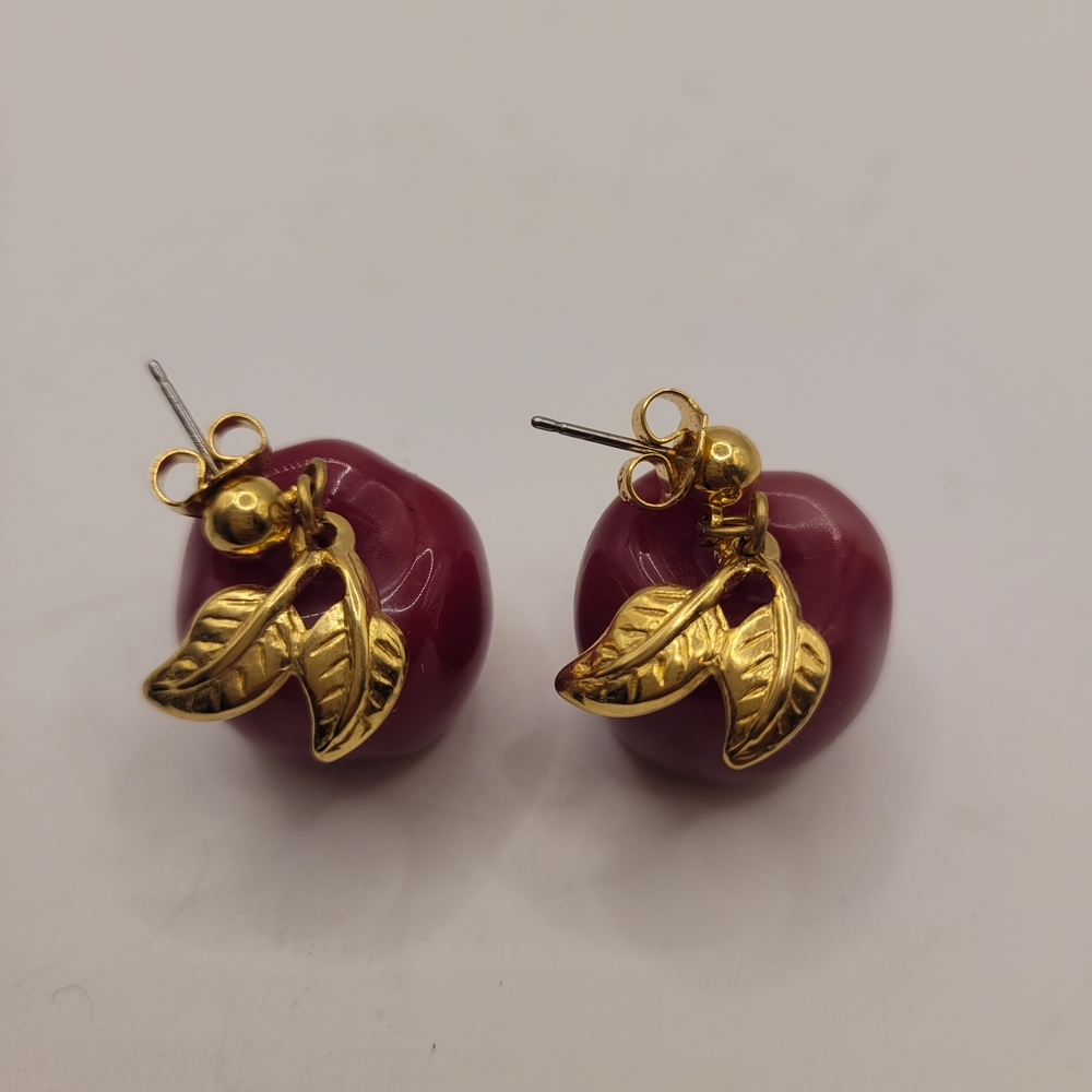 Vintage Cherry Dangle Pierced Earrings